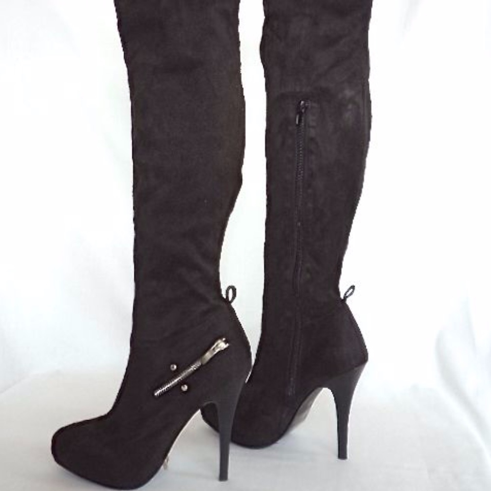 Promiscuous Over Knee Black Stiletto Boots sz 8